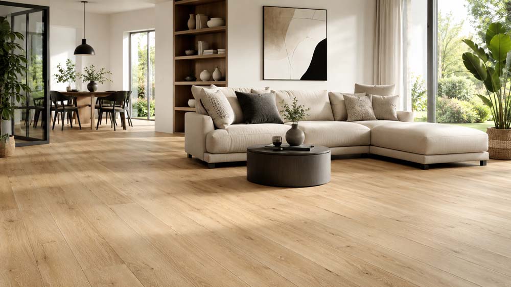 Klick Vinylboden in Holzoptik Wohnzimmer mit Essbereich