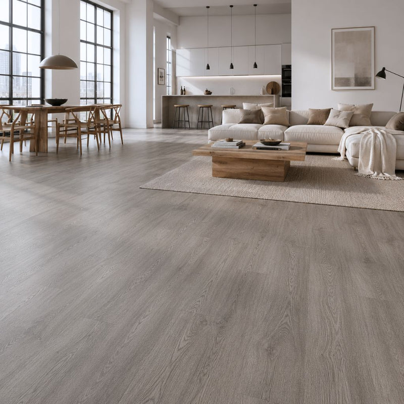Wohnzimmer mit Toft Premium Landhausdiele Klebe Vinylboden in natürlicher Holzoptik – zeitlose Raumgestaltung - Floor4all