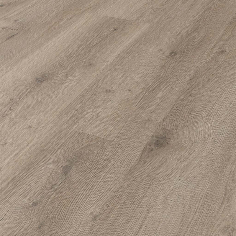 Nahaufnahme Klick Vinyl Eiche grau: verlegte Dielen mit Ästen und feiner Maserung von Floor4all