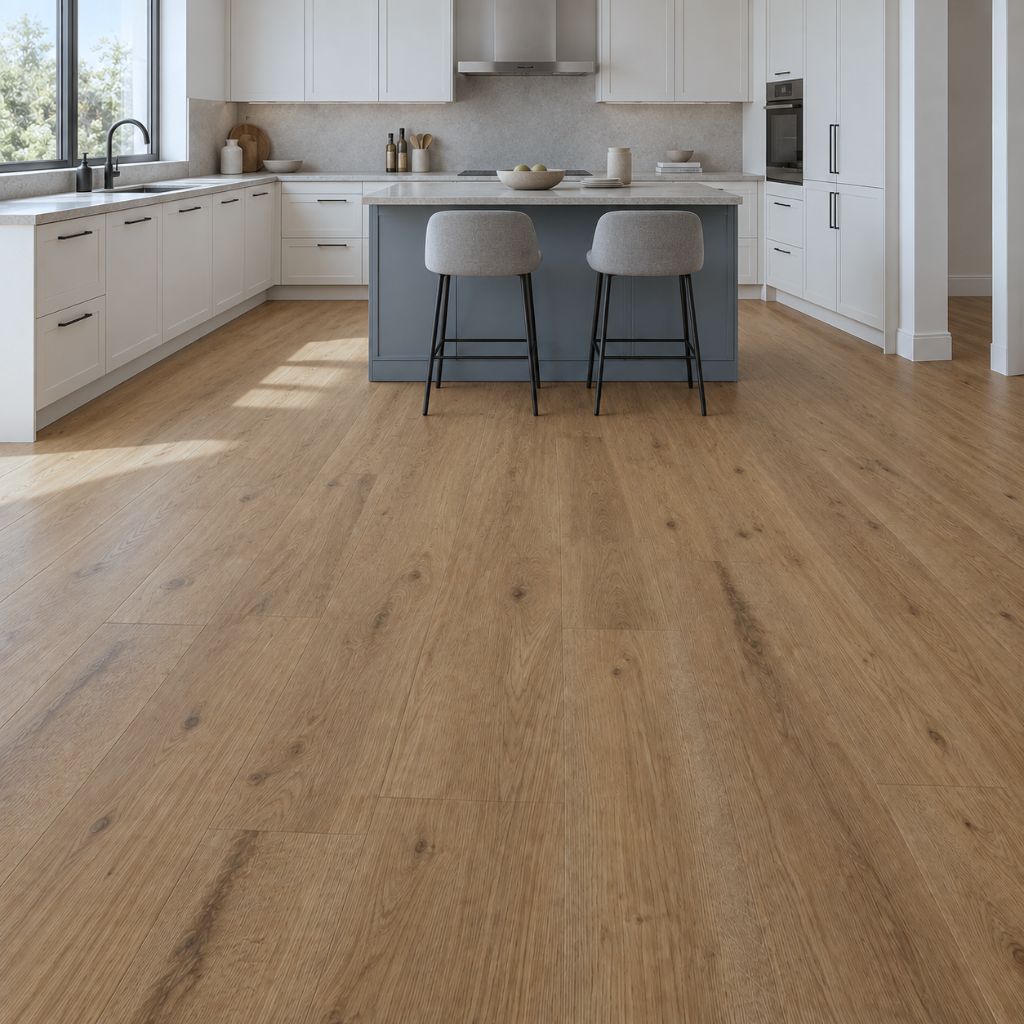 Designboden Naturestyle Pure Oak Terra als warme Landhausdiele in moderner Küche von Floor4all