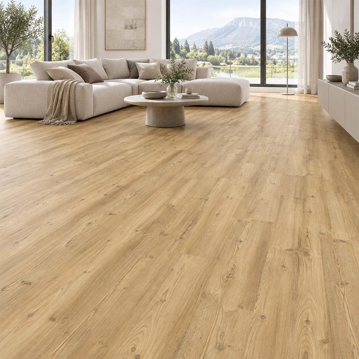 Designboden Vinyl HARO Lärche Lugano mit Kork Trittschall im modernen Wohnzimmer