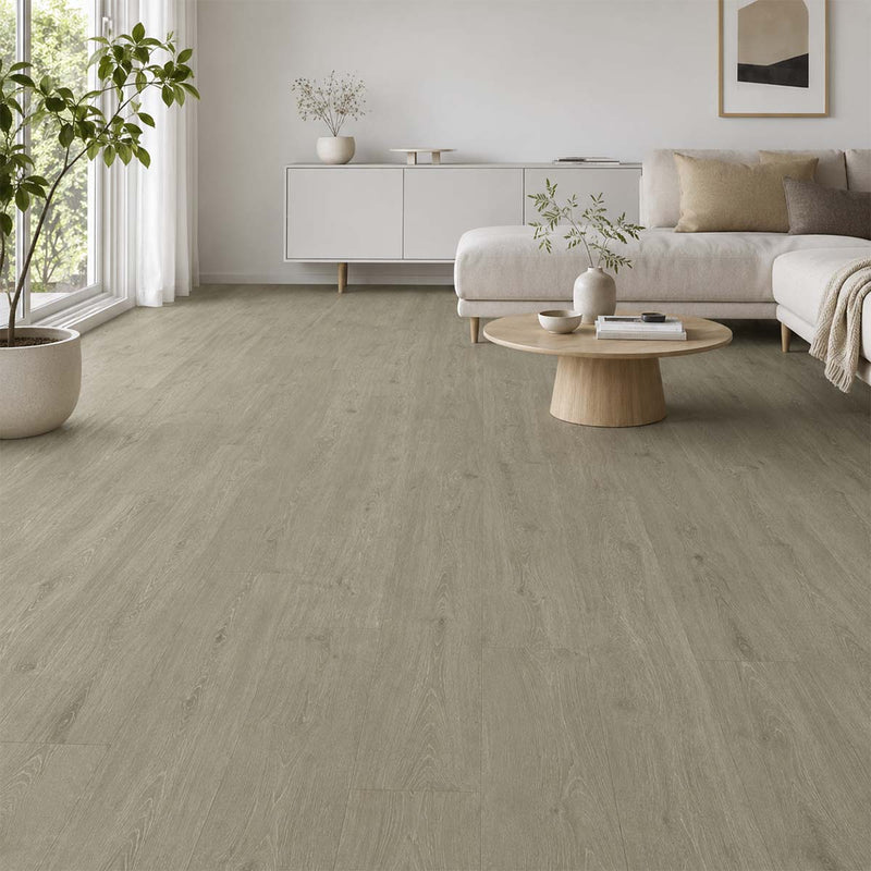 Eiche Verona Landhausdiele Vinylboden Klick im hellen skandinavischen Wohnzimmer
