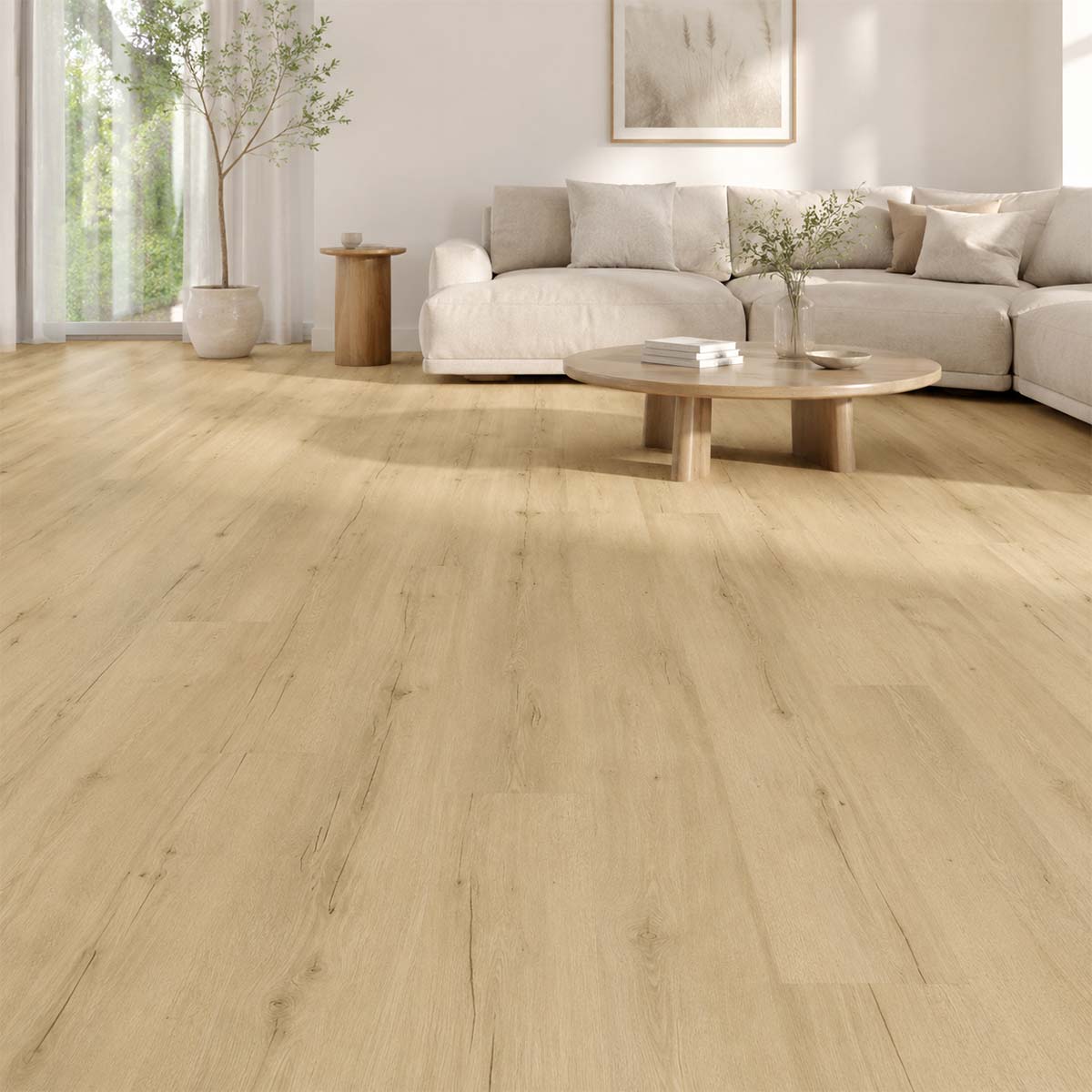 Klebevinyl Eiche Norman in natürlicher Eichenoptik im Wohnzimmer