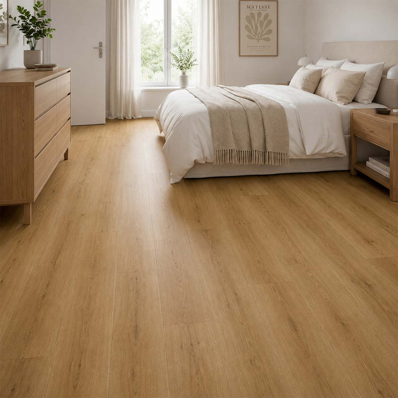 Klebevinyl Eiche Rhon im skandinavischen Schlafzimmer