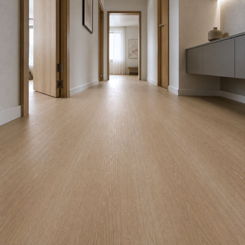 Moderner Flur mit Klick Vinyl Eiche Medium Boden, Holztüren, wasserfest, trittschalldämmung, einfache Verlegung