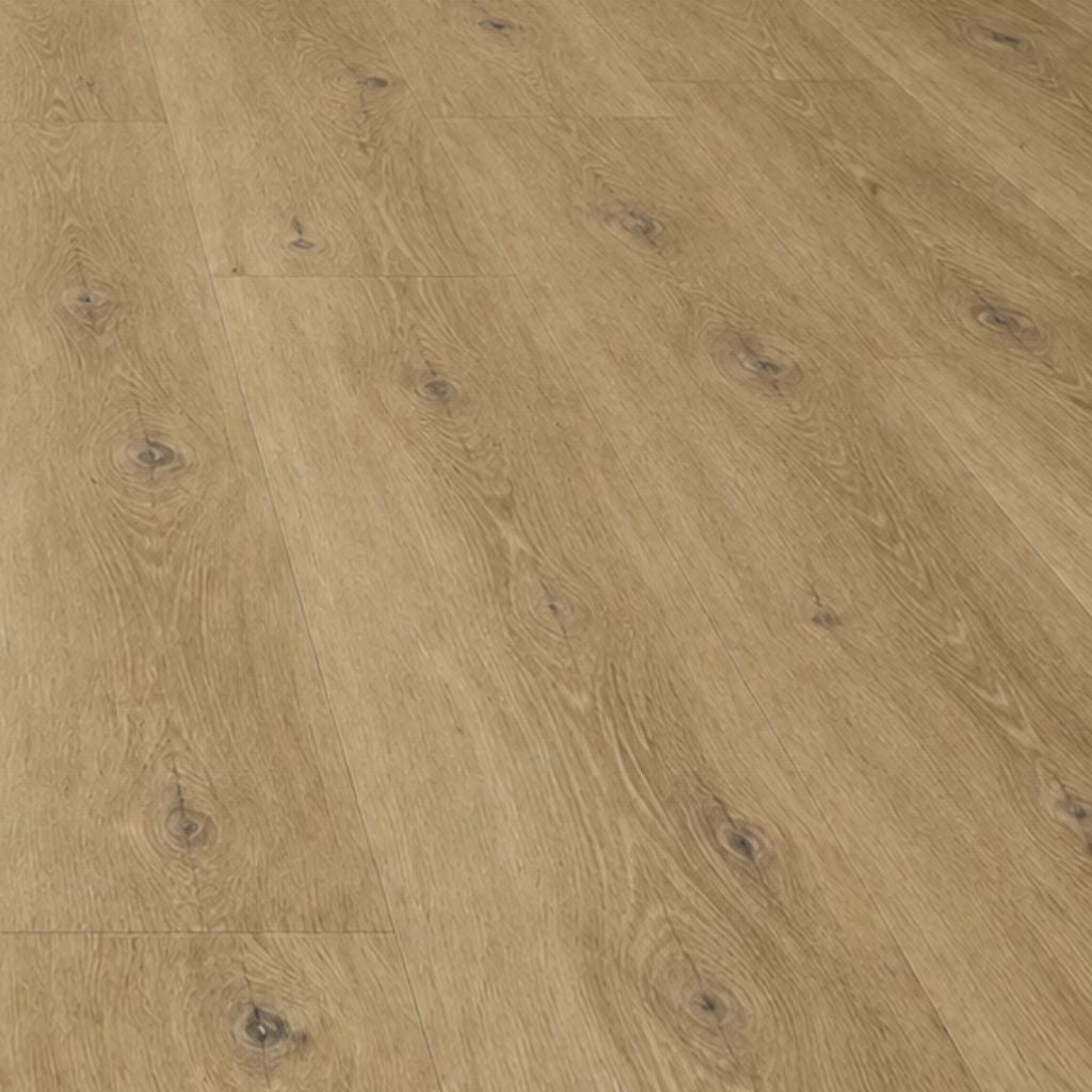Nahaufnahme der hellen Eichenmaserung mit kleinen dunklen Ästen – Vinylboden Landhausdiele Somera von Floor4all