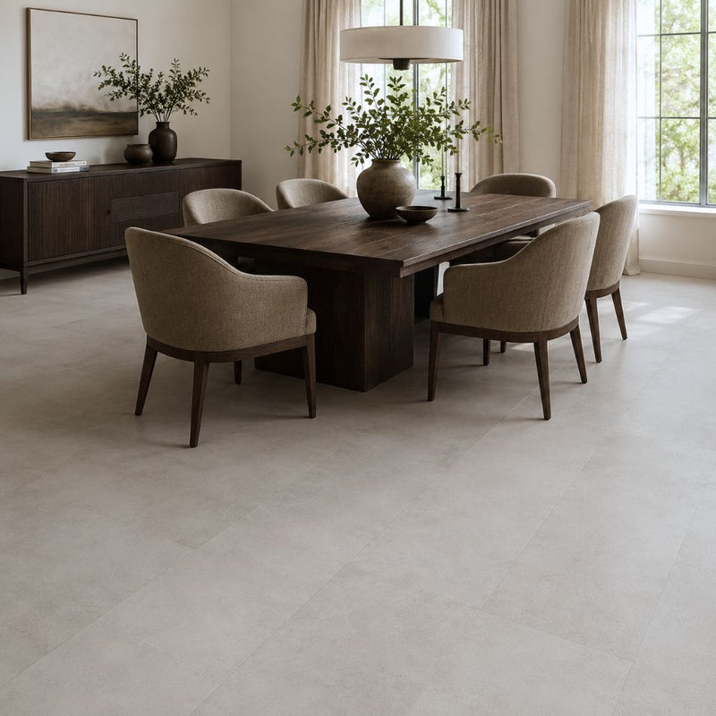 Esszimmer mit Klick Vinyl Fliesenoptik Grana im eleganten Dielenformat von Floor4all