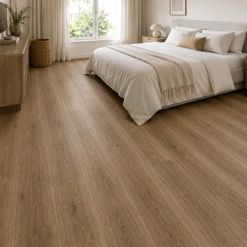 Klick Vinyl Greenline Eiche Malta im Schlafzimmer mit natürlicher Eichenoptik