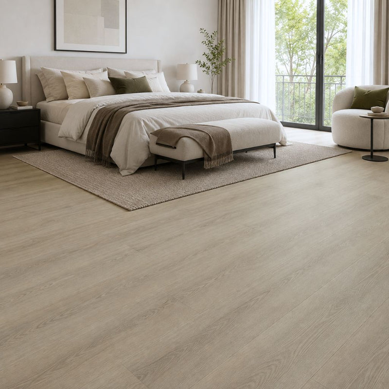 Klick Vinyl GreenLine Silent Premium Genis mit Trittschalldämmung im Schlafzimmer von Floor4all