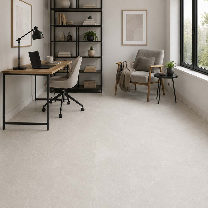 Klick Vinyl XL Granit White im modernen Arbeitszimmer mit dezenter Steinstruktur