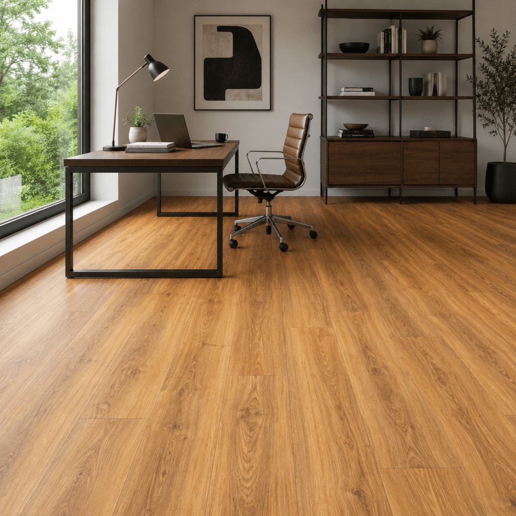 Klick Vinyl XL Walnuss Natur GreenLine im Arbeitszimmer mit natürlicher Walnussoptik
