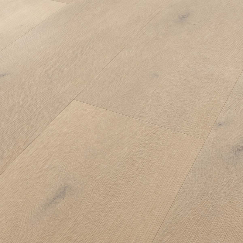 Klick Vinylboden Coretti ecru mit Kork Trittschalldämmung in Nahaufnahme mit feiner Holzmaserung und dezenten Fasen – Restposten bei Floor4All.