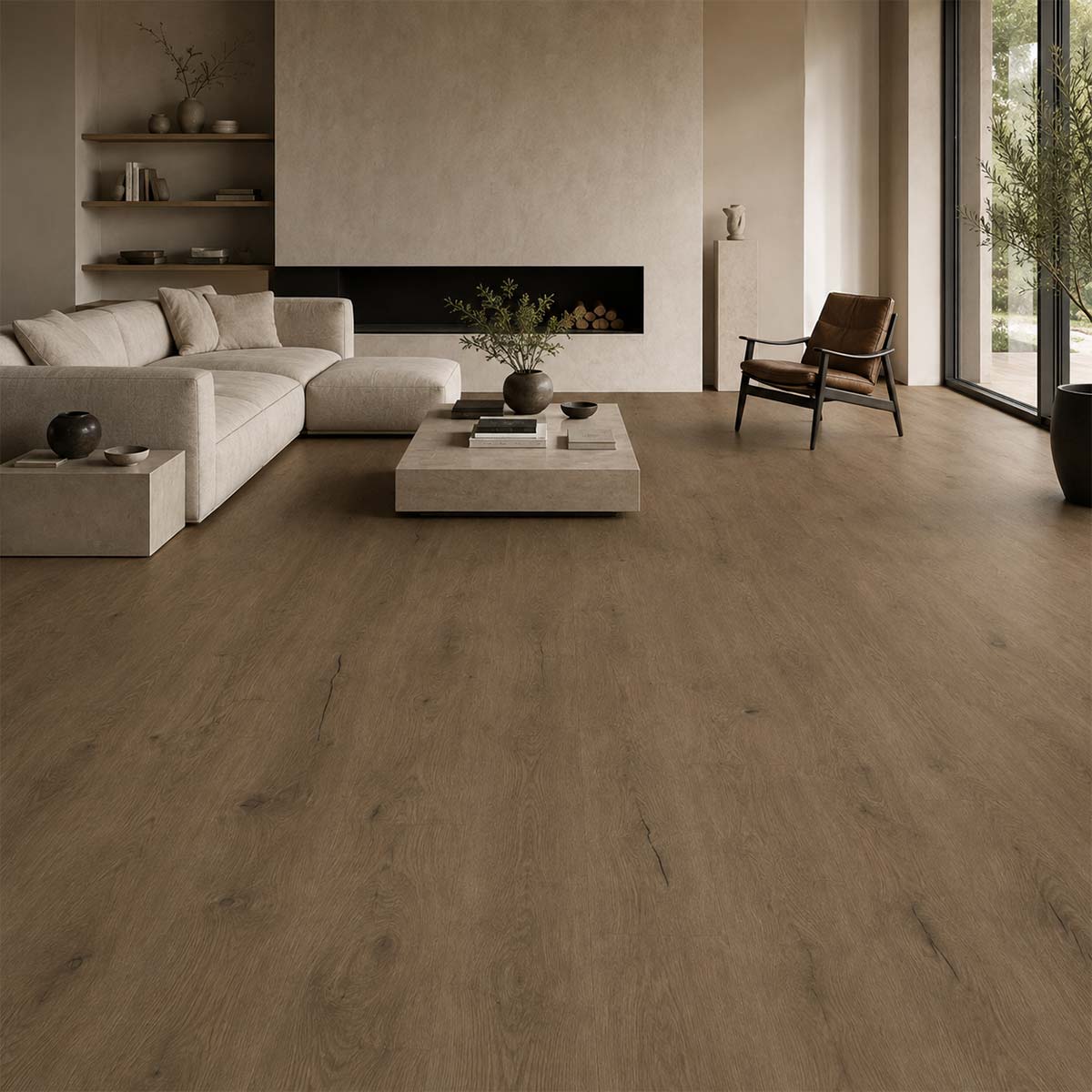 Klick Vinylboden Eiche Islas mit Trittschalldämmung in einem modernen Wohnzimmer