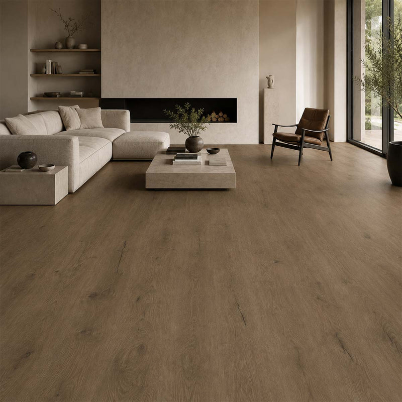 Klick Vinylboden Eiche Islas mit Trittschalldämmung in einem modernen Wohnzimmer