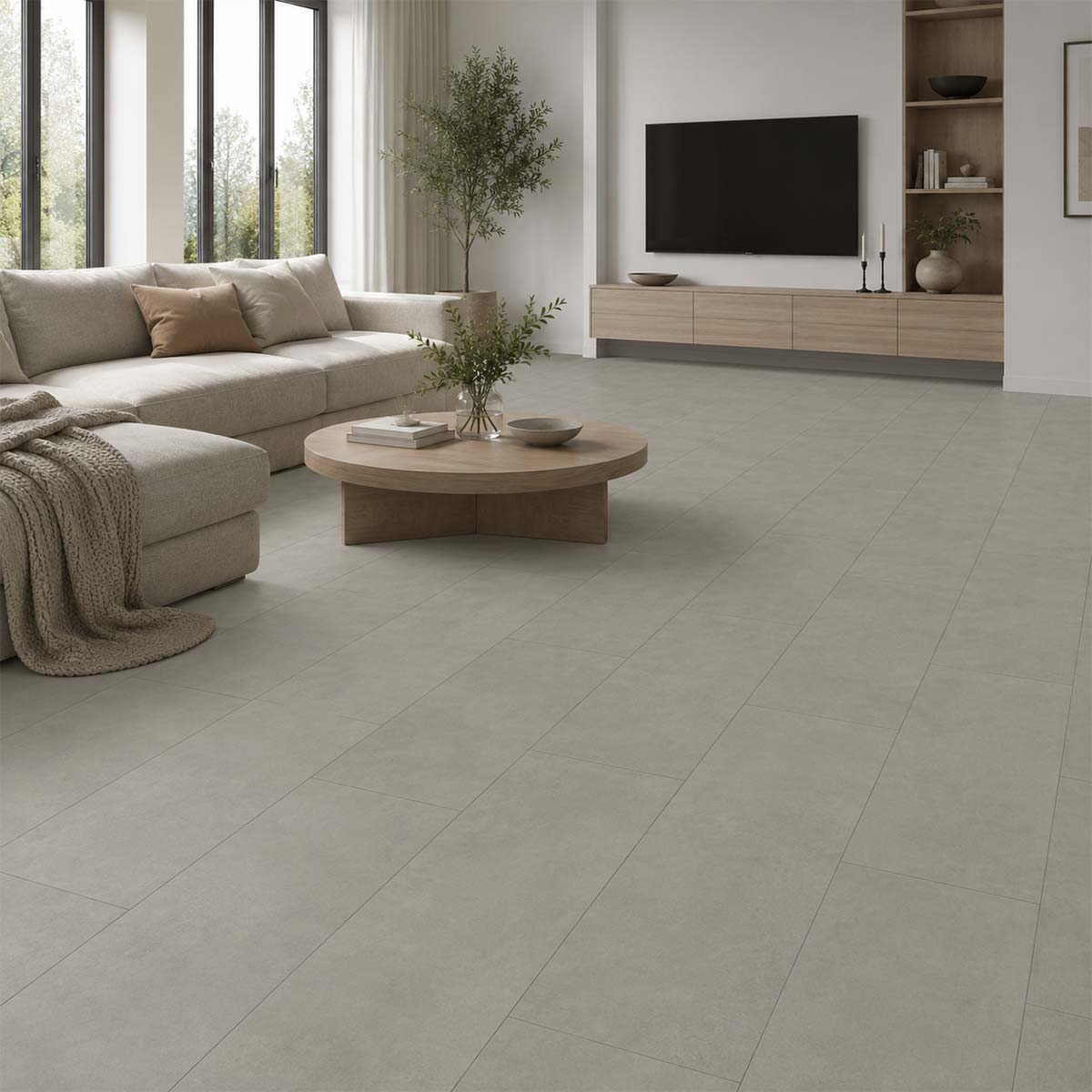 Klick Vinylboden Killelton Pro Nature Classen in einem modernen Wohnzimmer mit grauer Steinoptik
