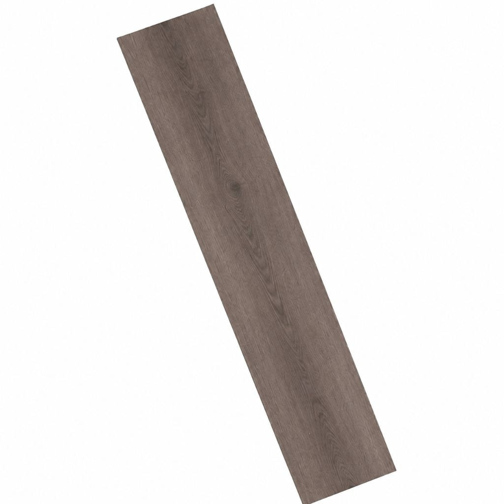 Einzelne Vinyldiele in dunklem Grauton mit naturgetreuer Holzmaserung, freigestellt im Detail von Floor4all