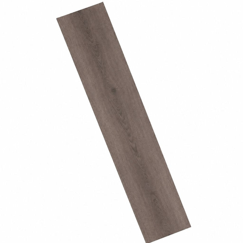 Einzelne Vinyldiele in dunklem Grauton mit naturgetreuer Holzmaserung, freigestellt im Detail von Floor4all