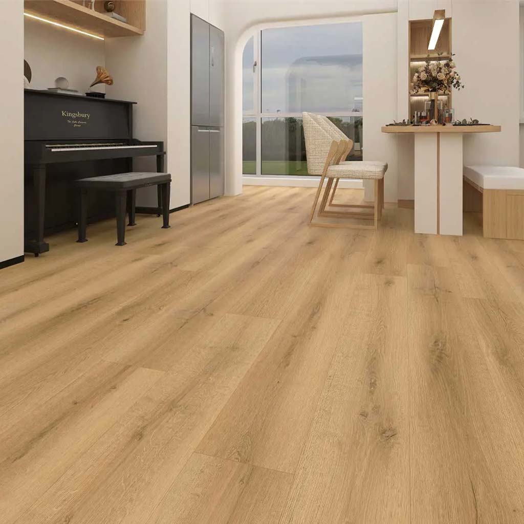 Klick Vinyl Eiche Stavern mit integrierter Trittschalldämmung in heller Holzoptik bei Floor4all