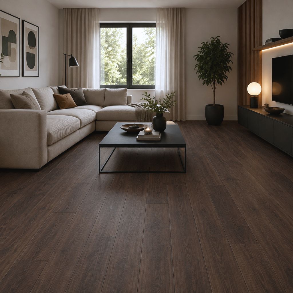 Laminat Kronotex Exquisit Nostalgie Teak Landhausdiele im gemütlichen Wohnzimmer von Floor4all