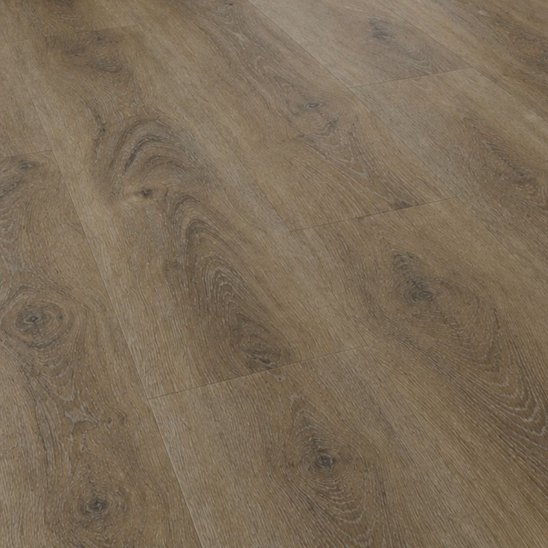 Nahaufnahme der XXL-Dielen in warmer Eichenoptik mit ausgeprägter Maserung und Ästen – Eiche Caleno von Floor4all