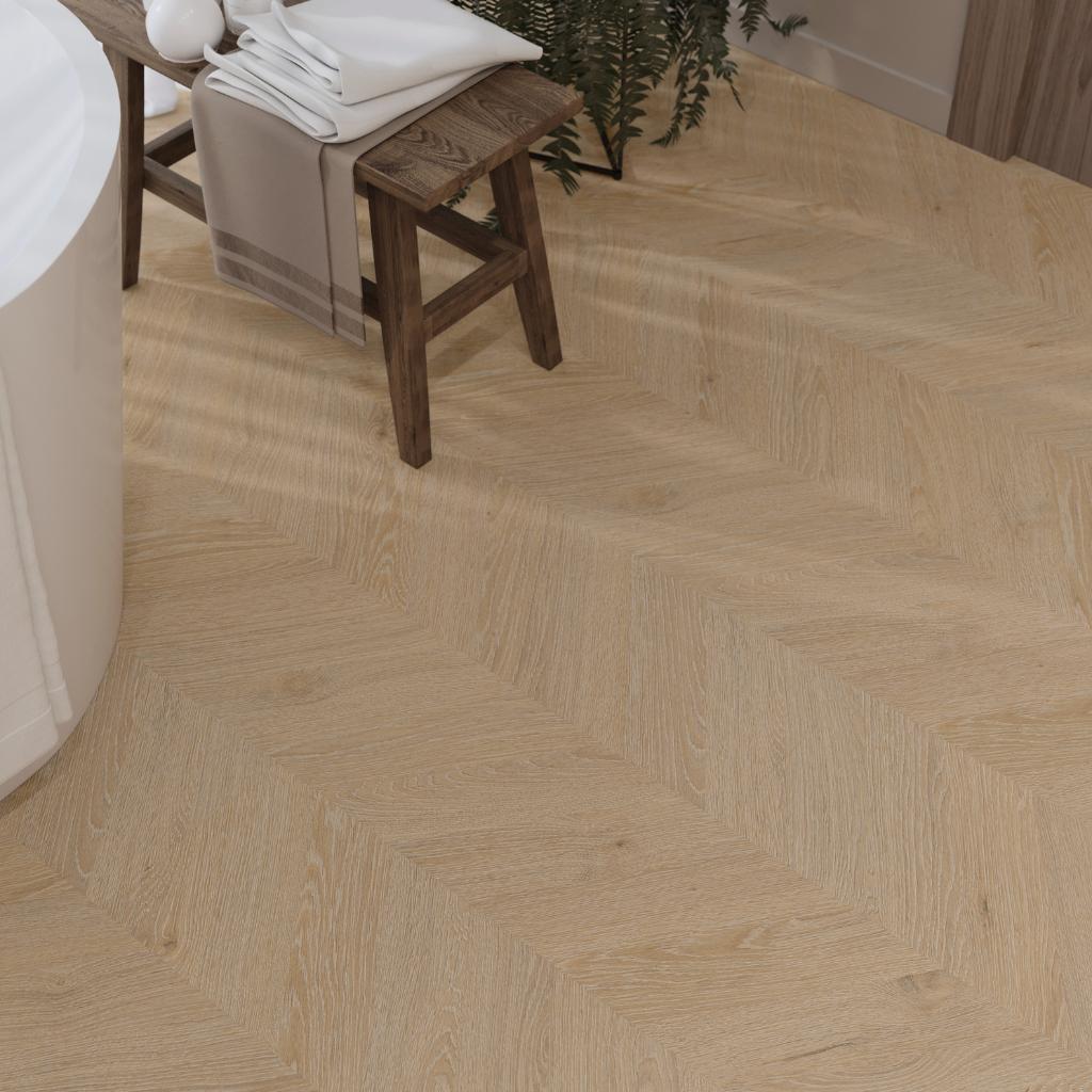 Klick Vinyl Eiche Natural hell – Chevron-Verlegung Detailbild