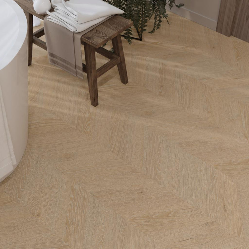 Klick Vinyl Eiche Natural hell – Chevron-Verlegung Detailbild
