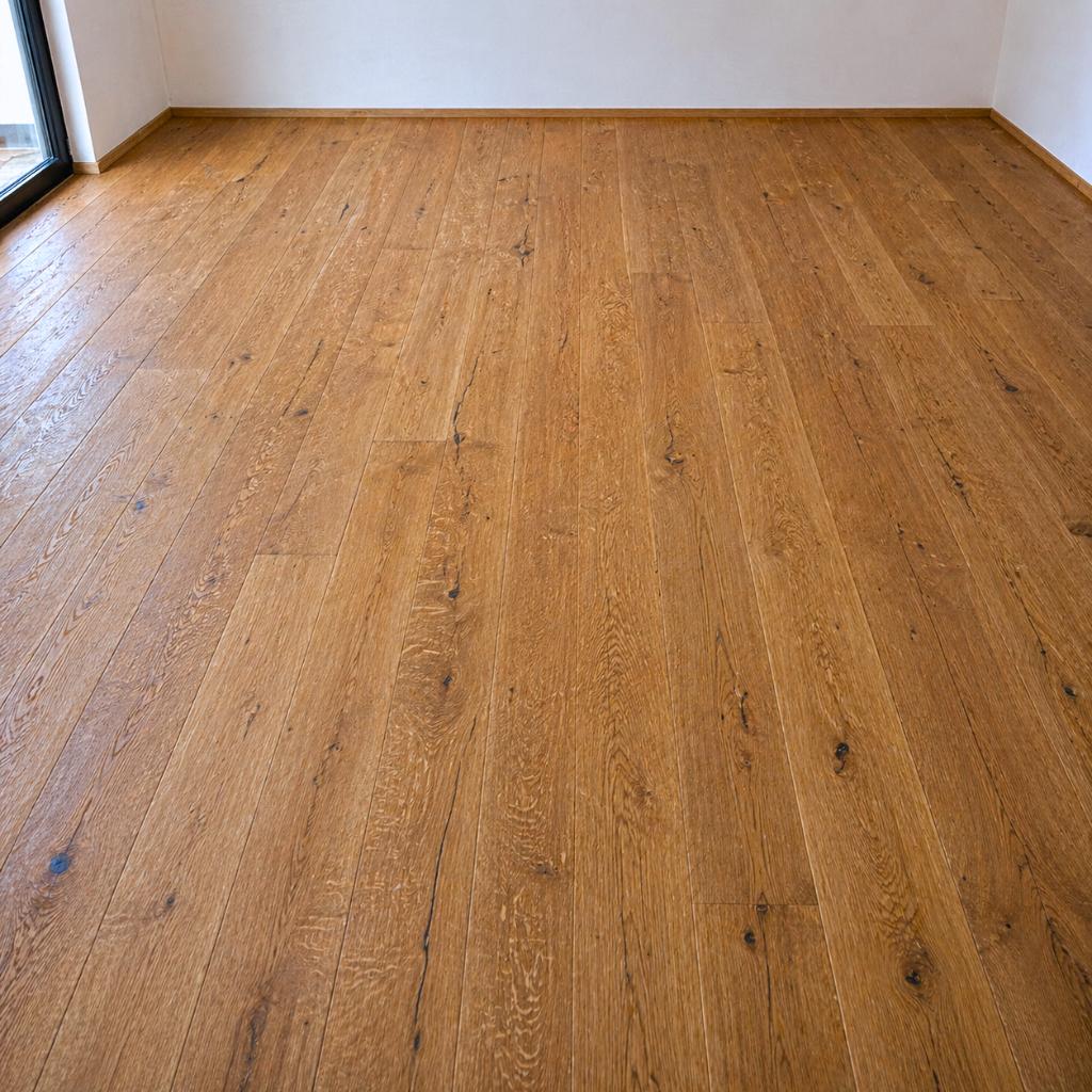 Parkett Urig Eiche Rhino rustikal natur geölt gebürstet Landhausdiele - Fase Floor4All Verlegung