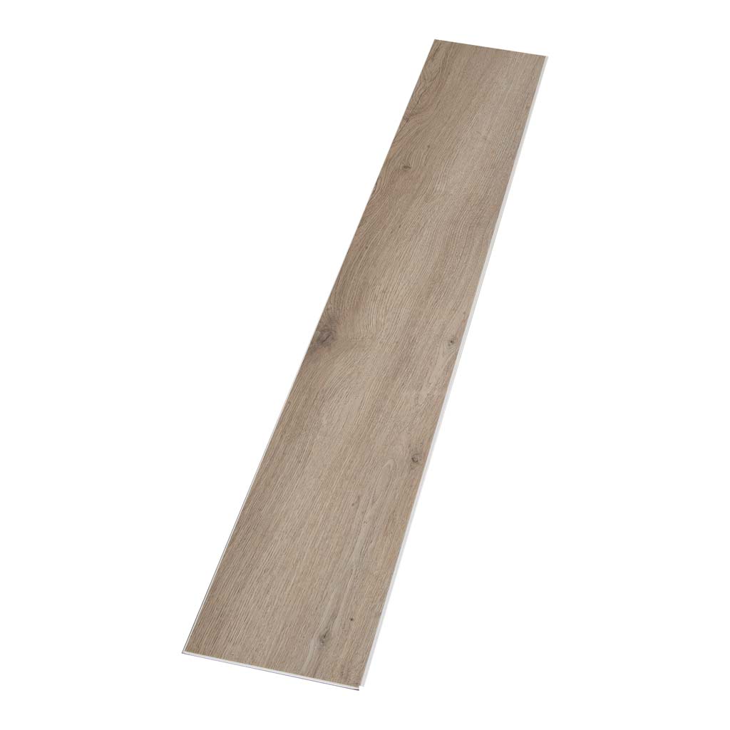 Einzelne Landhausdiele Designboden Eiche grau mit Klickprofil auf weißem Hintergrund von Floor4all
