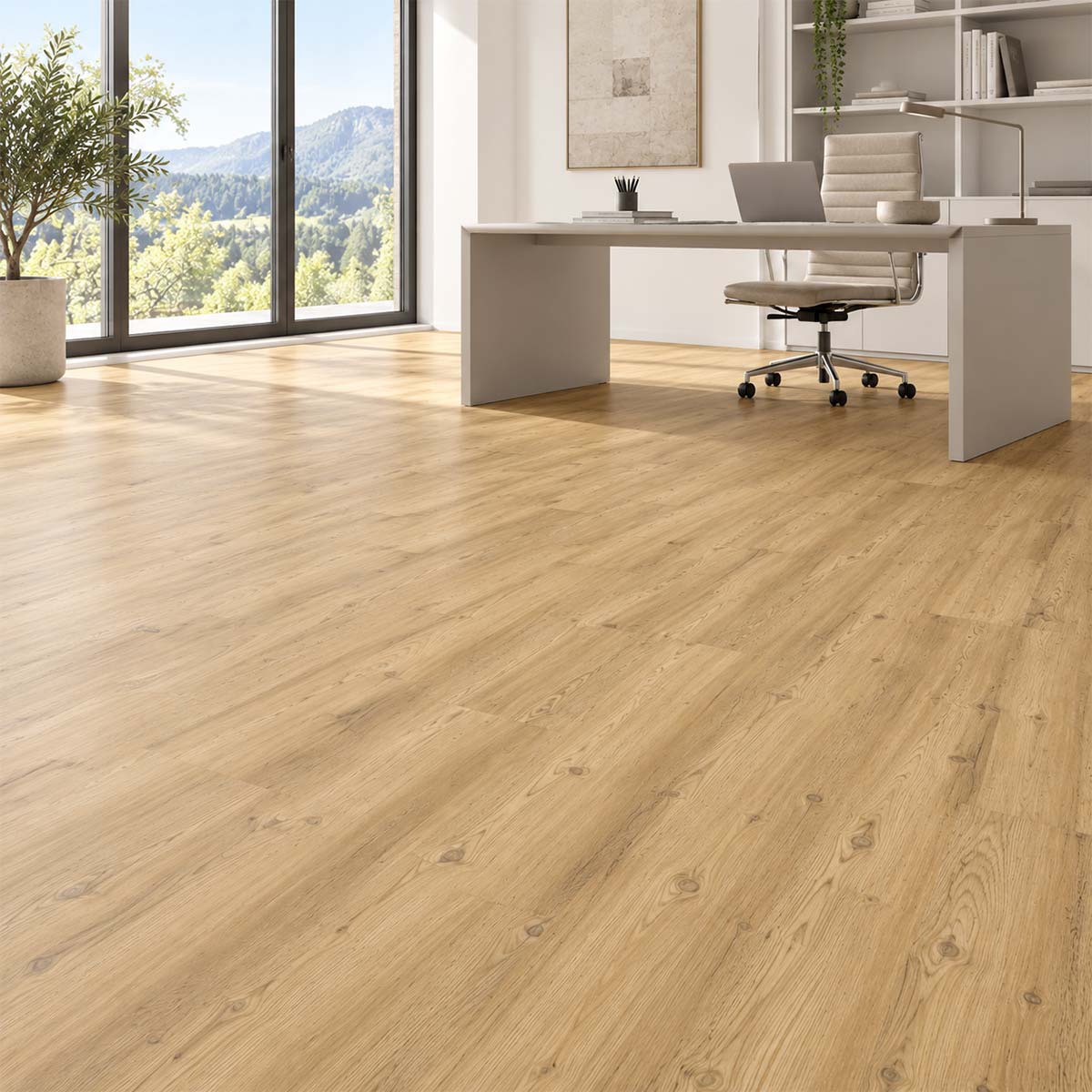 Designboden Vinyl HARO Lärche Lugano mit Kork Trittschall im modernen Arbeitszimmer