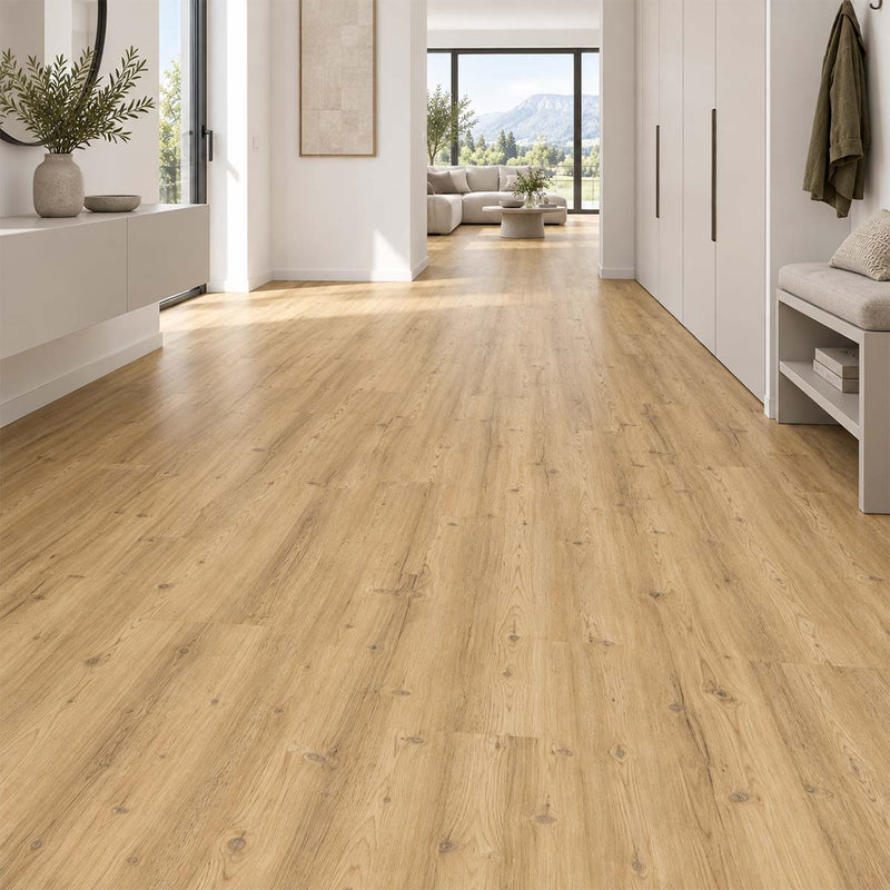 Designboden Vinyl HARO Lärche Lugano mit Kork Trittschall im modernen Flur