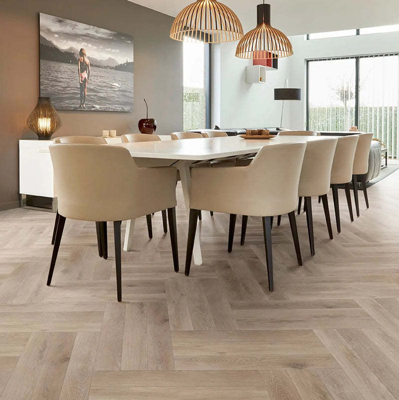 Fischgrät Vinyl Klick Meadow mit Kork Trittschalldämmung Esszimmer - Floor4all