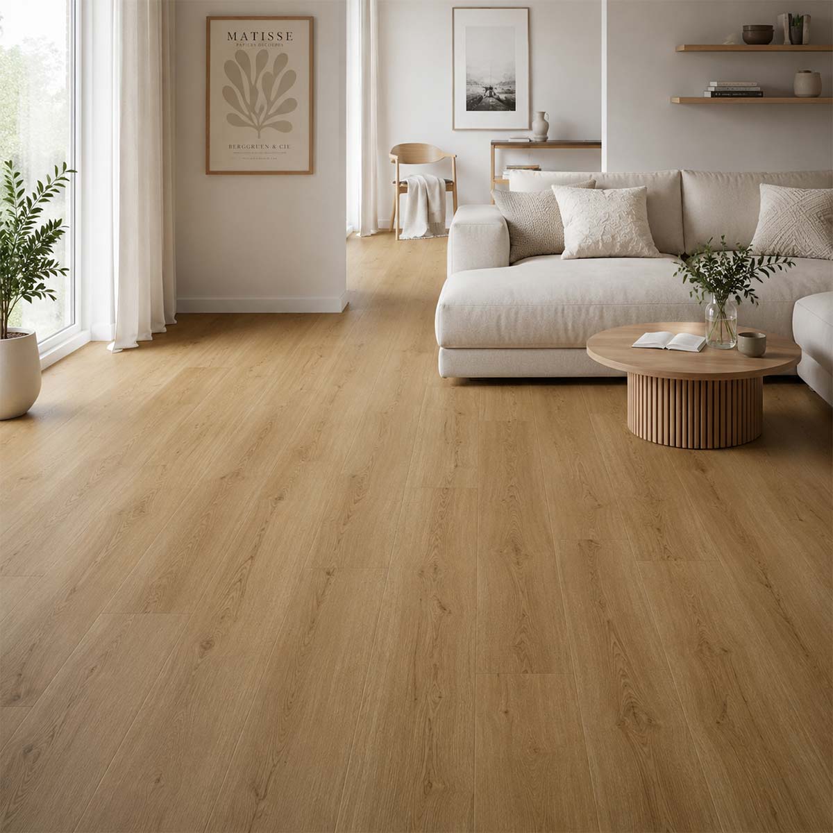 Klebevinyl Eiche Rhon im hellen modernen Wohnzimmer