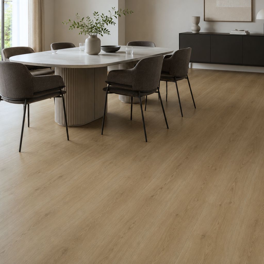 Klebevinyl Holzoptik Eiche Rhonglue Landhausdiele im Esszimmer von Floor4all