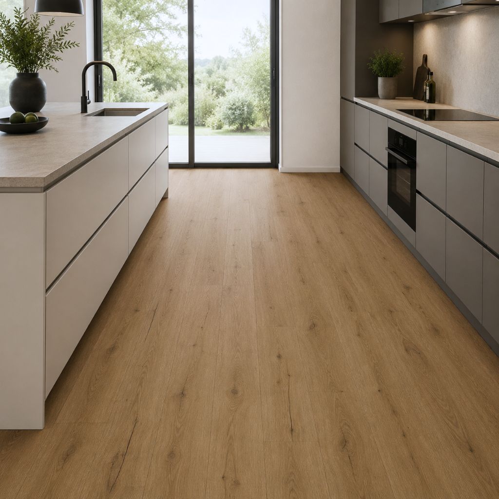 Klebevinyl Holzoptik Sommer Eiche Landhausdiele in der Küche von Floor4all