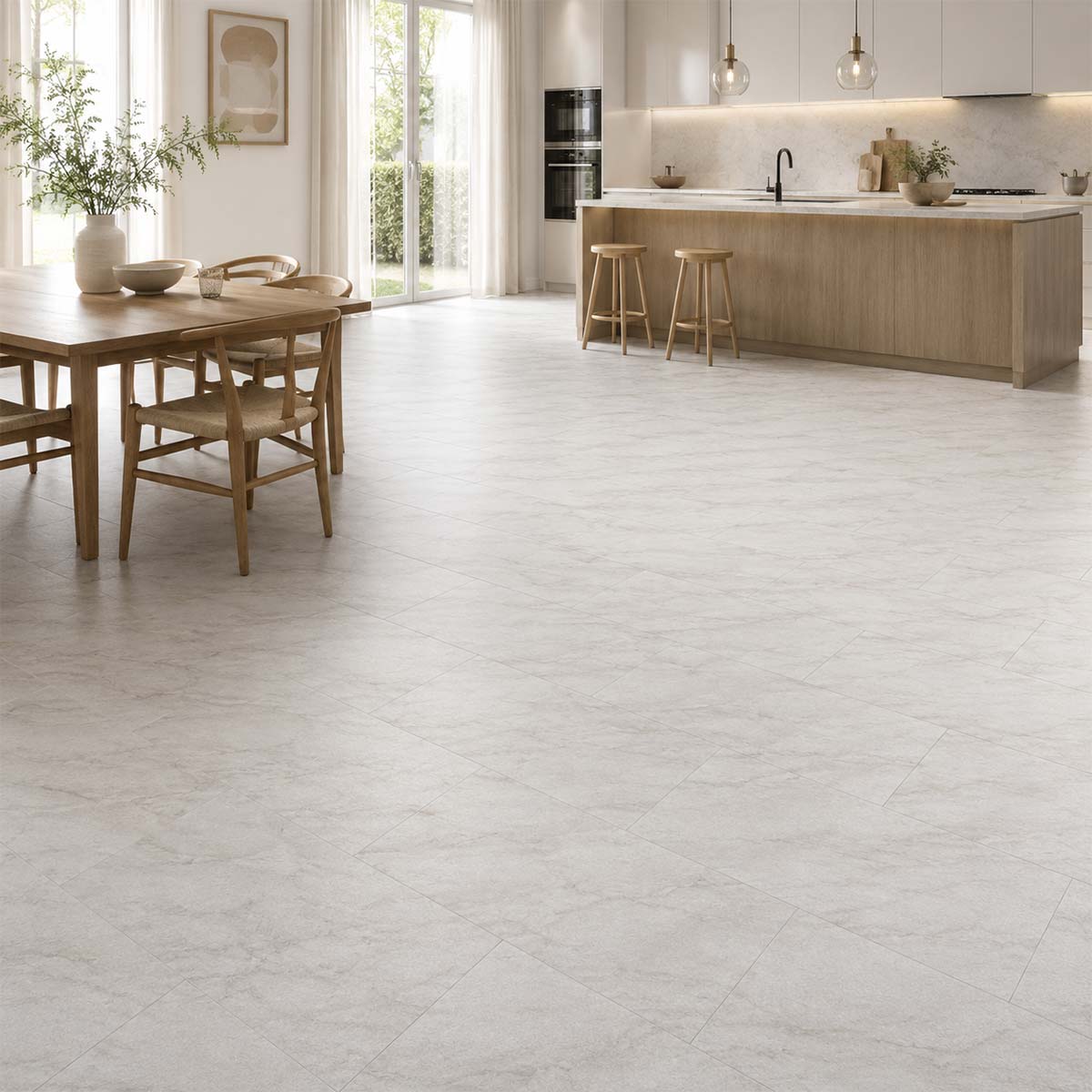 Detailansicht von Klick Vinyl Carrara Marmor Weiß mit feiner Carrara-Marmoroptik