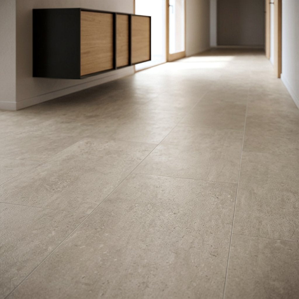 COREtec Klick Vinyl in Steinoptik Aneto im hellen Flur mit dezenter Fugenoptik von Floor4all