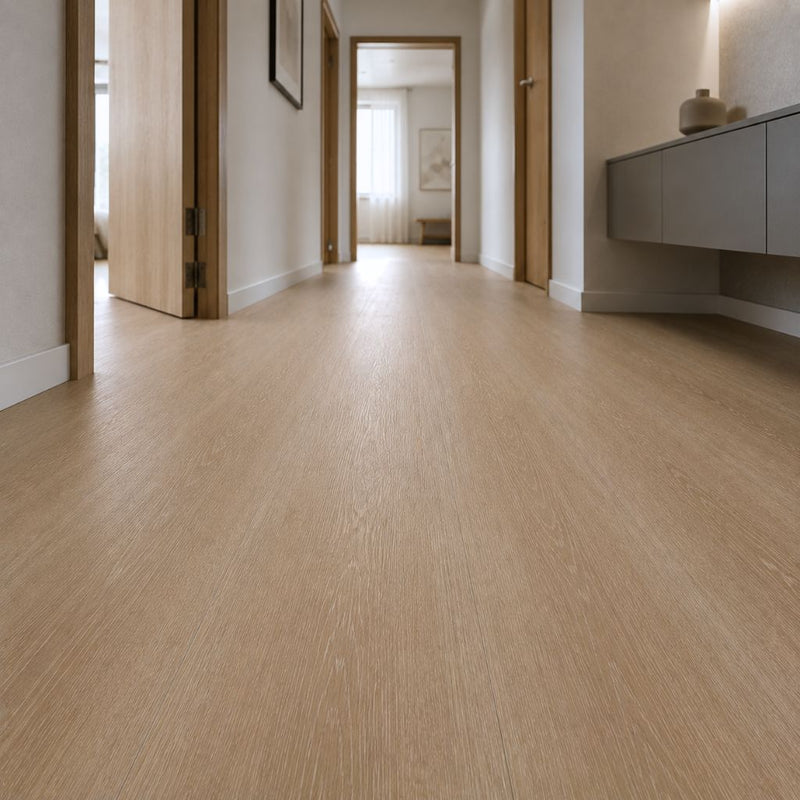 Moderner Flur mit Klick Vinyl Eiche Medium Boden, Holztüren, wasserfest, trittschalldämmung, einfache Verlegung