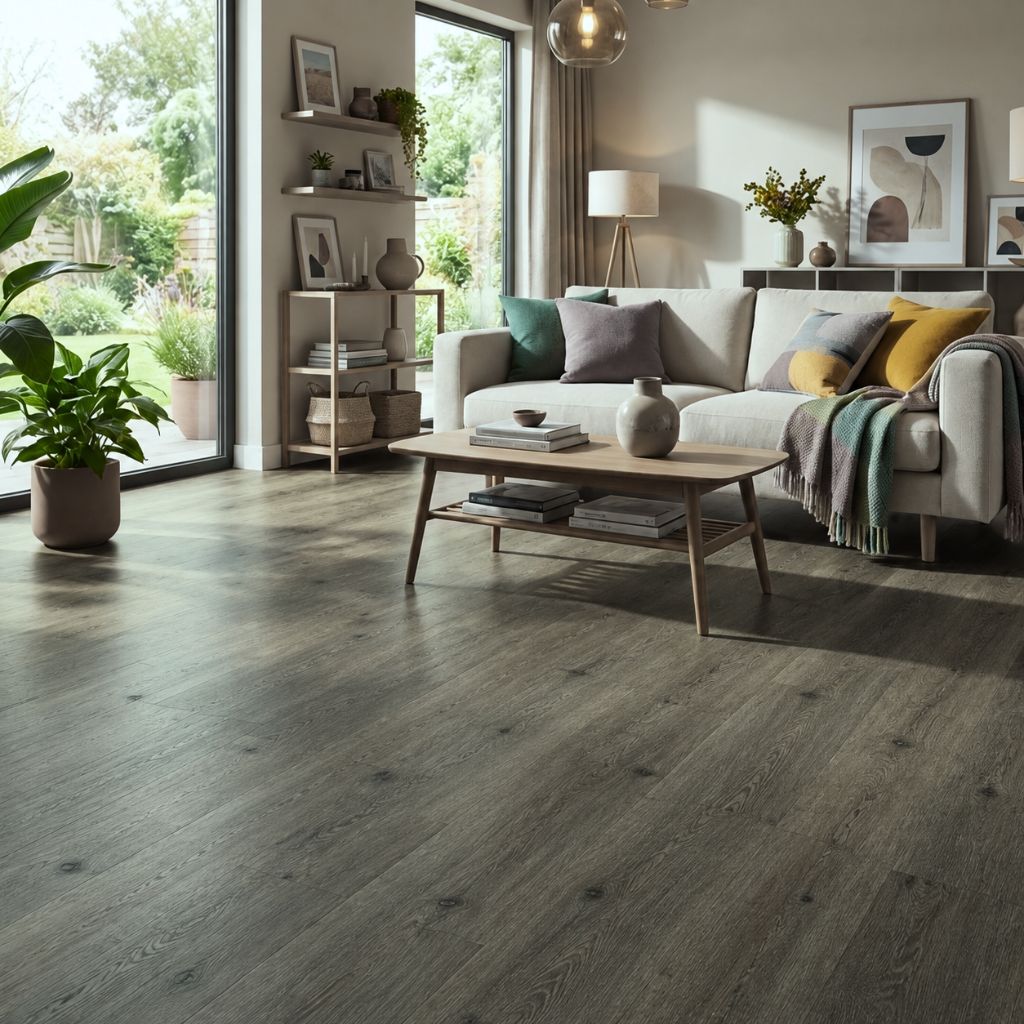 Klick Vinyl Eiche Pari Landhausdiele dunkel in Wohnzimmer von Floor4all