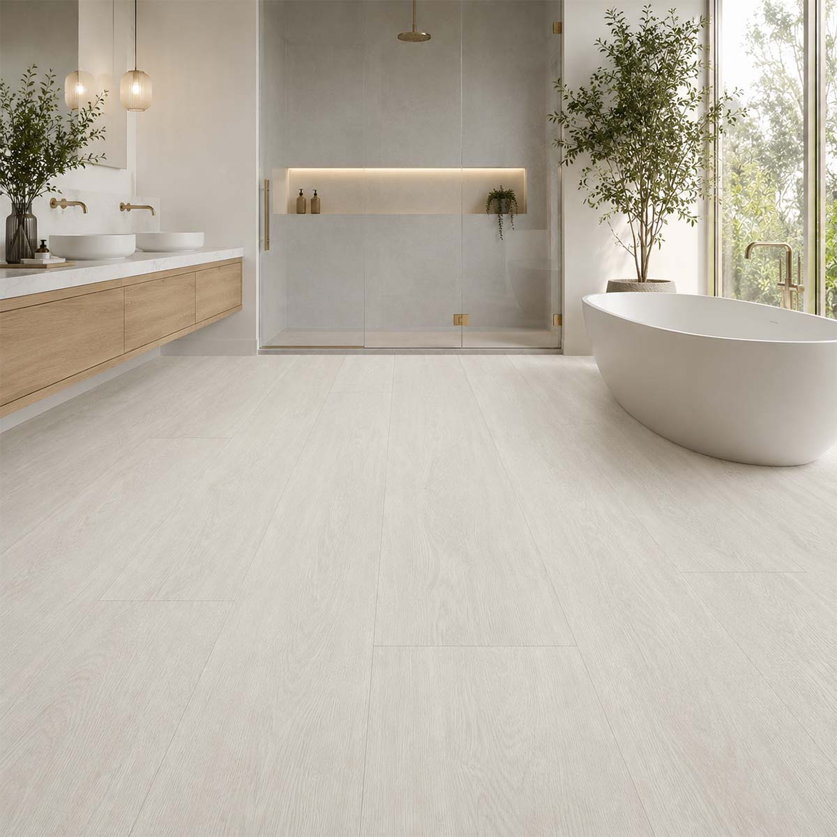Klick Vinyl XXL Jasper GreenLine im modernen Badezimmer mit heller Holzoptik