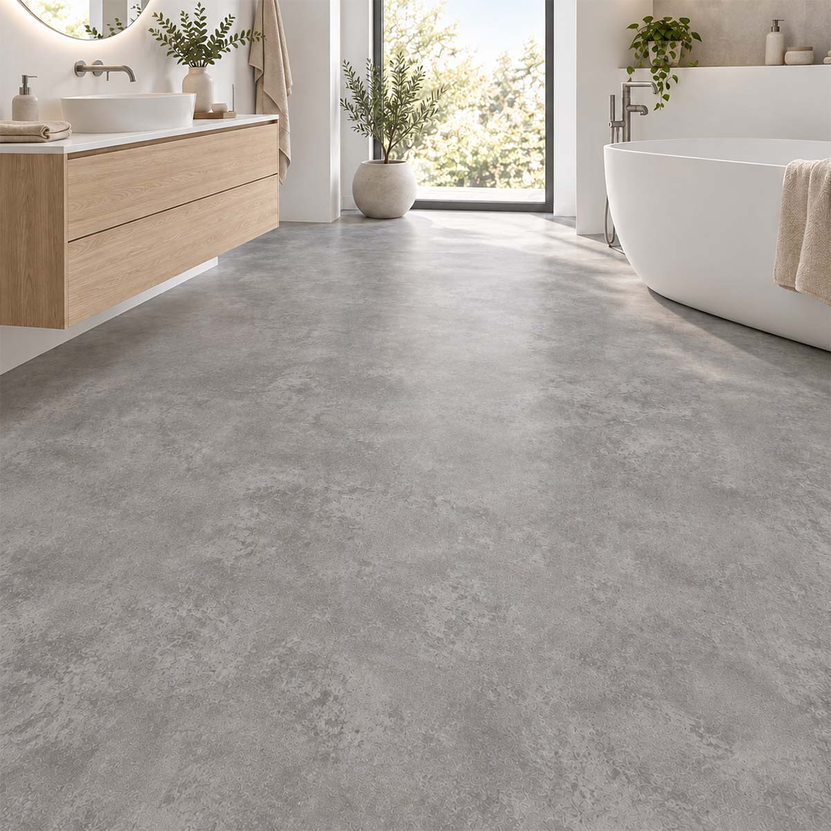 Klick Vinylboden b!design Udine Fliesenoptik Grau im Badezimmer mit freistehender Badewanne, als Restposten bei Floor4All.