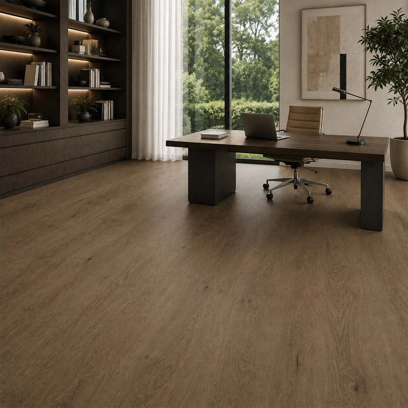 Klick Vinylboden Eiche Islas mit Trittschalldämmung in einem modernen Arbeitszimmer