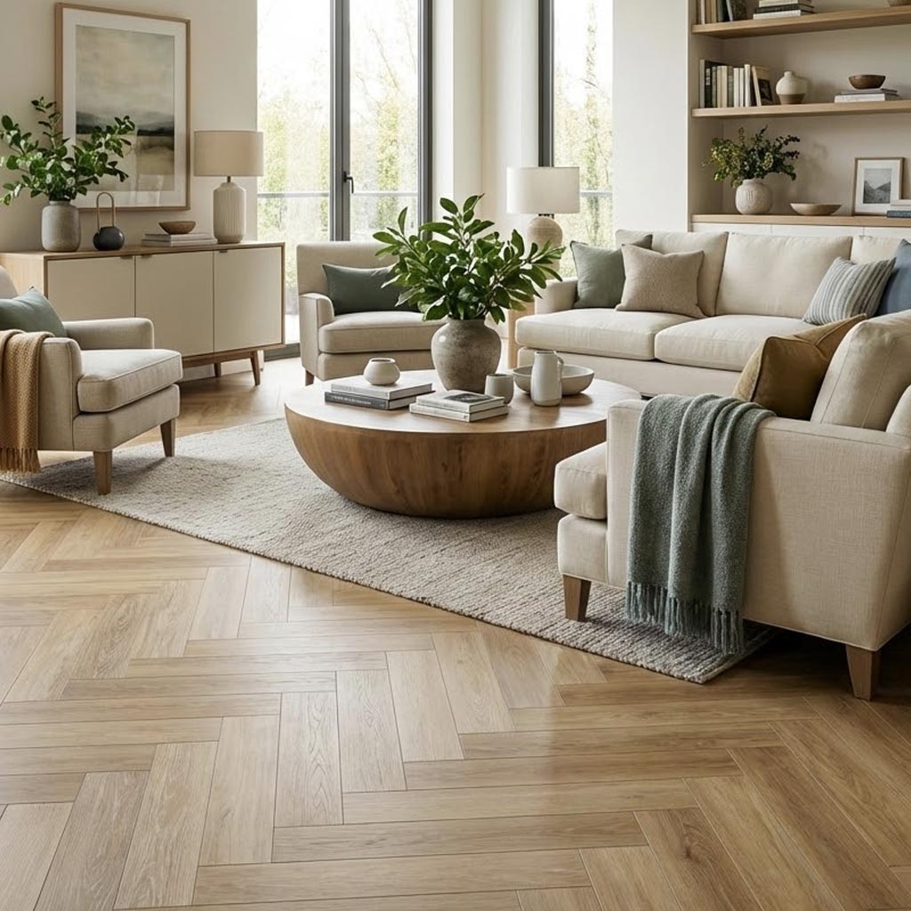 Klick Vinylboden Fischgrät Herringbone Nicki mit Trittschalldämung und wasserfest - Floor4all