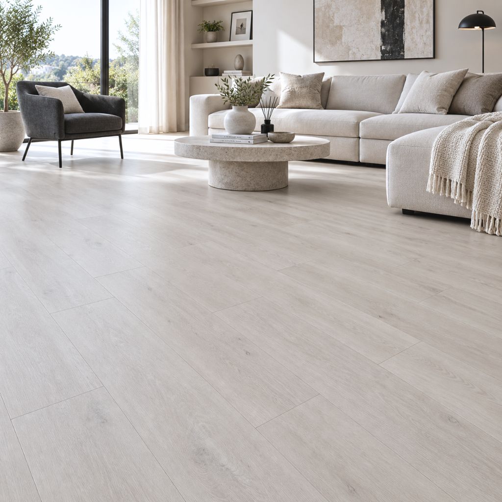 Klick Vinylboden Kronospan Crystal Shore hellbeige Wohnzimmer - Resposten Vinylboden