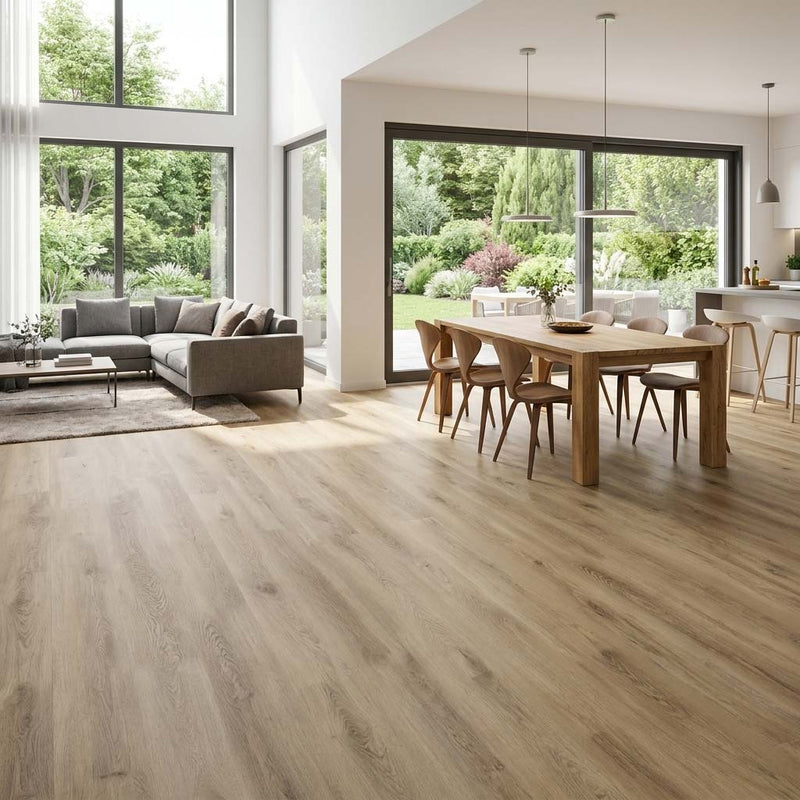 Klick Vinyl Eiche Stilla mit Trittschalldämmung im Wohnzimmer - Floor4all