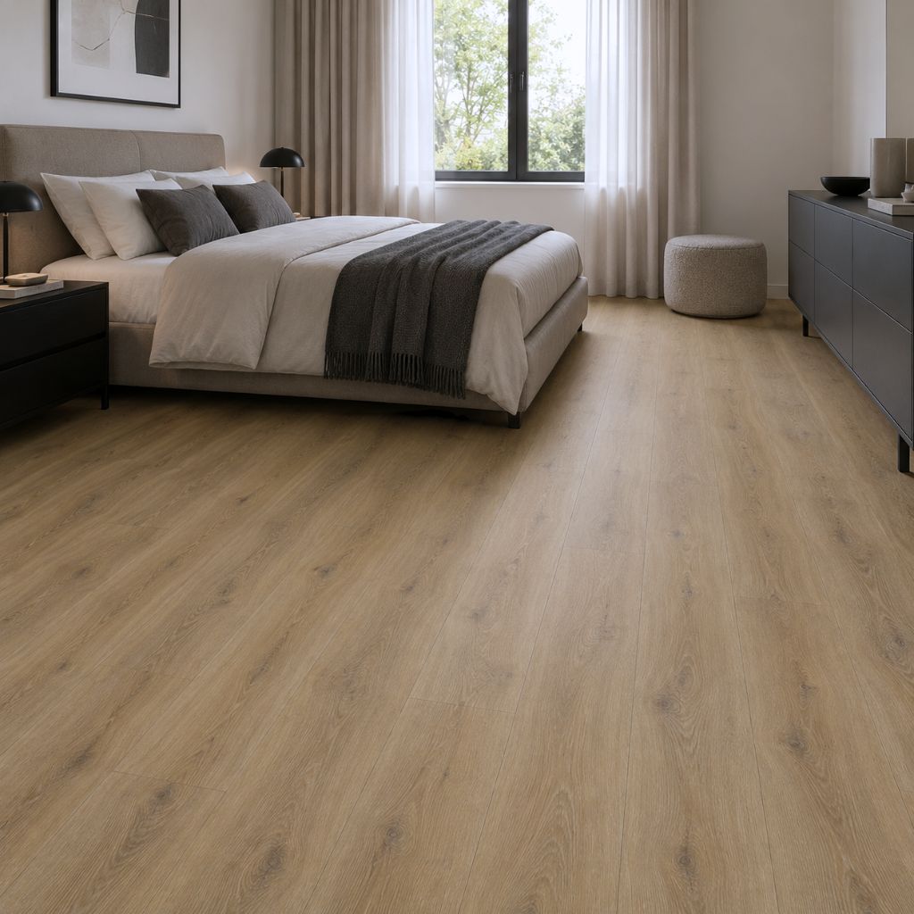 Laminat Kronotex Exquisit Prestige Eiche hell Landhausdiele im Schlafzimmer verlegt von Floor4all