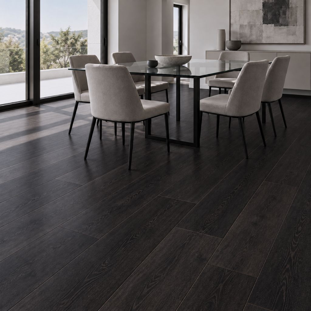 Laminat Logoclic Vinto Eiche Jubilee dunkel Esszimmer