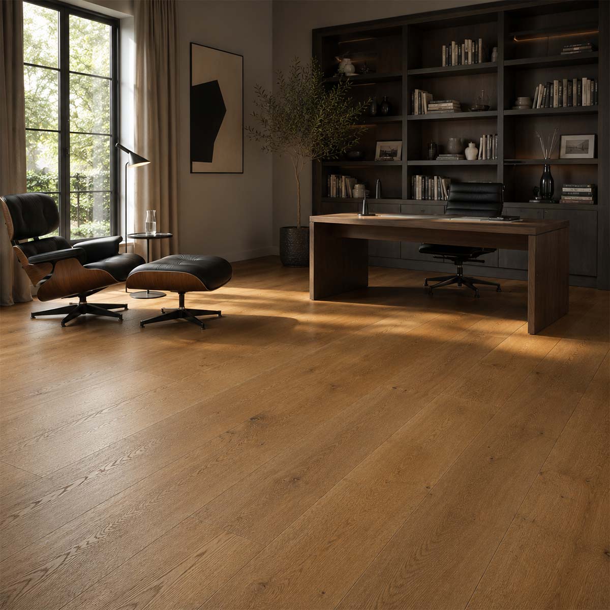 Parkett Eiche Rhino rustikal Landhausdiele geölt im Arbeitszimmer mit rustikaler Eichenoptik