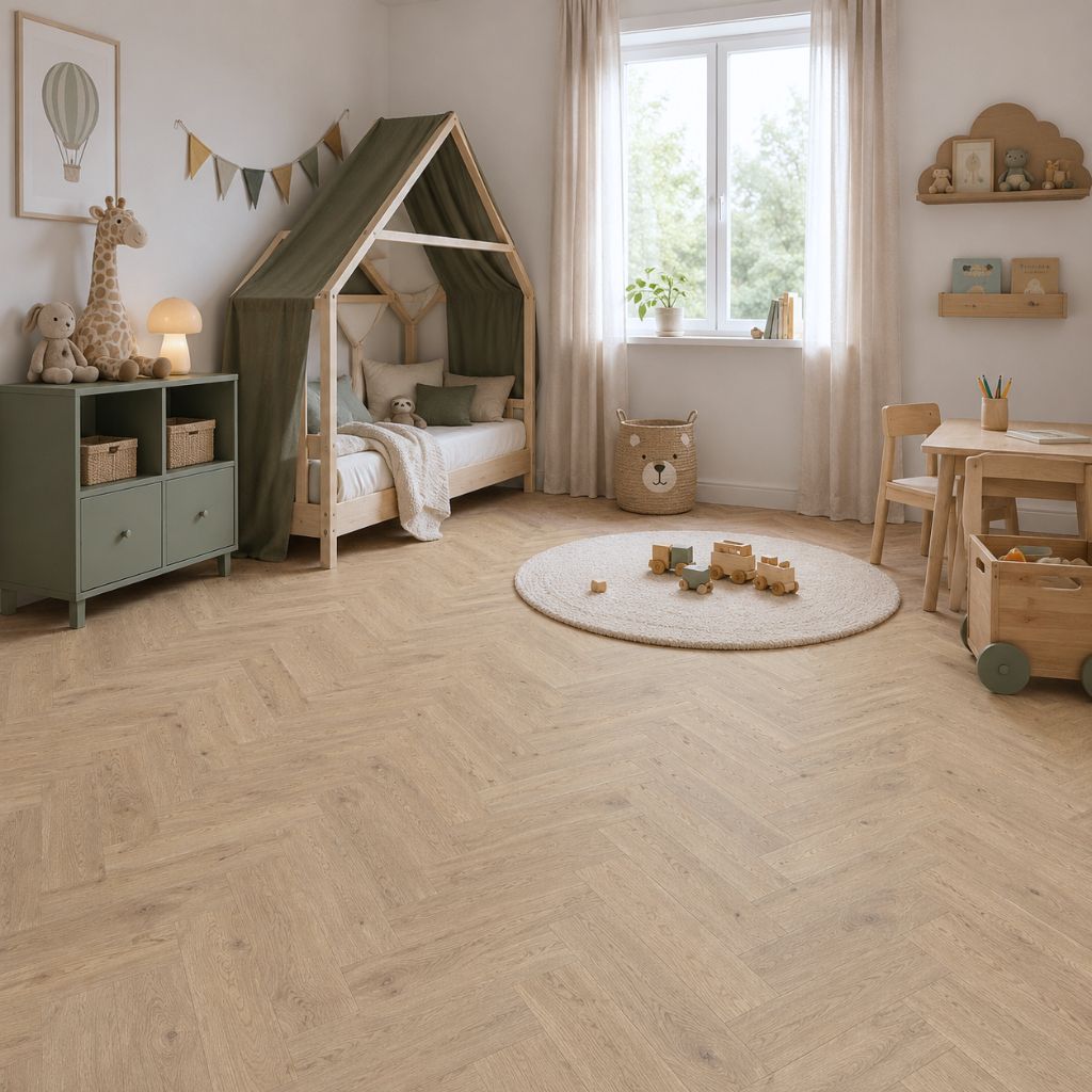 Parkett Fischgrät Chateau Eiche Rustikal hell im Kinderzimmer von Floor4all